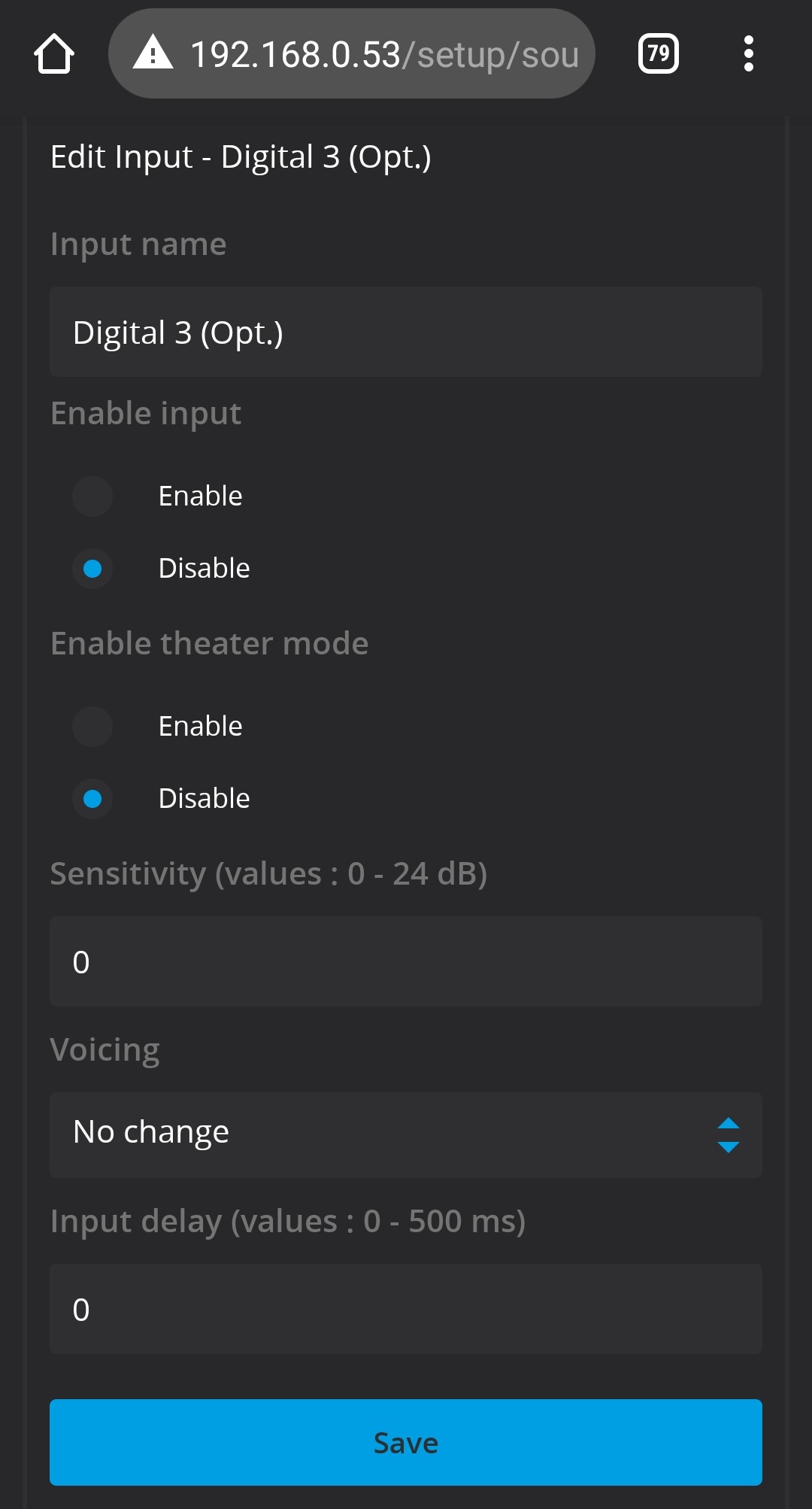 Lyngdorf TDAI-1120 setup of available inputs